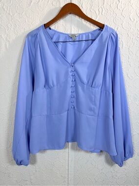 Belle & Sky Cornflower Blue Babydoll Peplum Blouse Top Sz XL